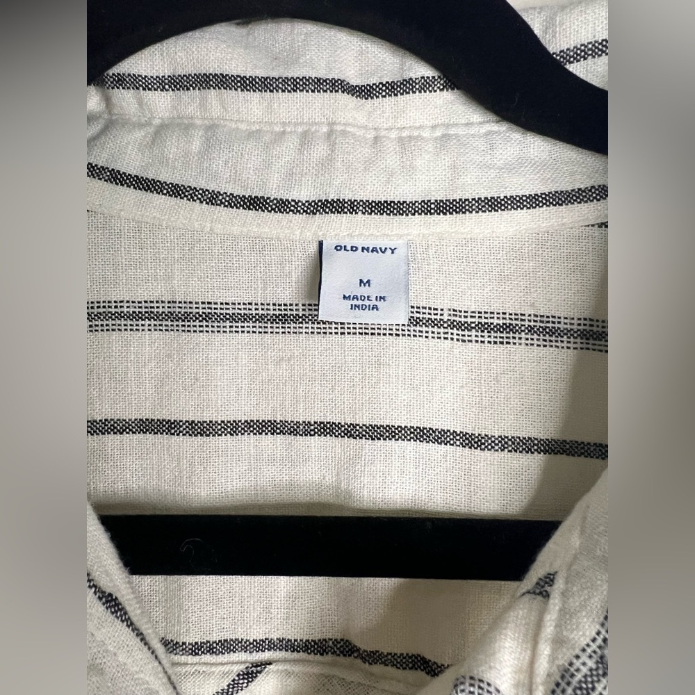 Old Navy Striped Shirt Dress Medium Linen Blend Short Sleeve Button‎ Front - Picture 4 of 7